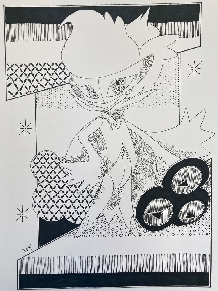 A shiny Roserade shows off their colors through a series of patterns as it poses with its roses.