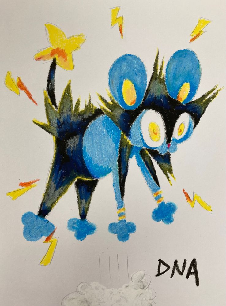 A Luxio sees a Kelpsy berry and scares itself silly jumping into the air.