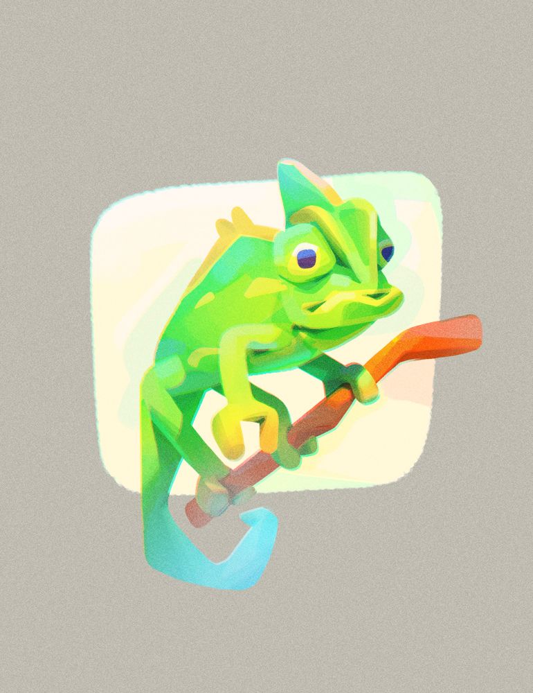 Super fire epic lizard chameleon guy chilling on a branch coolin fr painted digitally drawing on sketchbook procreate photoshop 