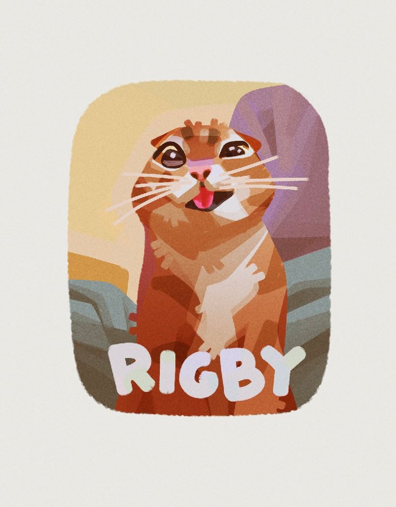 Digital painting sketch drawing art of rigby cat meme made in colorful blocky cute shapes in procreate photoshop sketchbook 