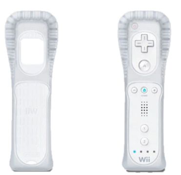 Left: A Wii remote jacket Right: A clothed Wii remote