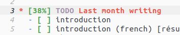 (todo list "last month writing" for which the completness is 38%)
