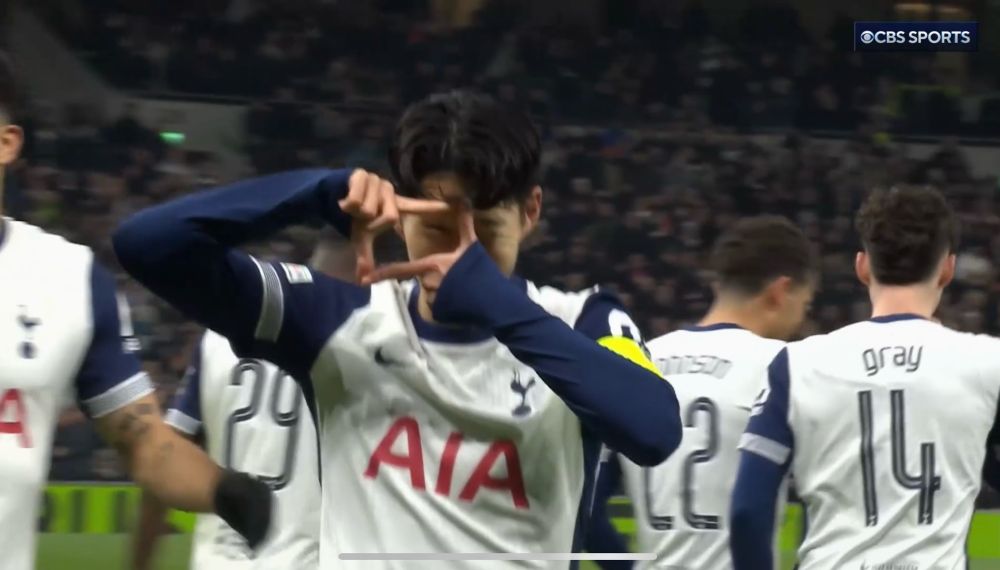 Son Heung-min celebrating his goal against Roma in the Europa League 