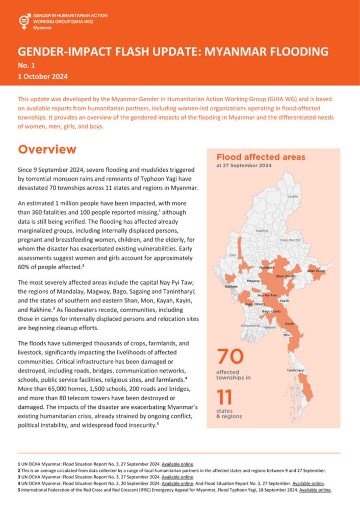 Gender-Impact Flash Update: Myanmar Flooding No. 1 - 1 October 2024 - Myanmar