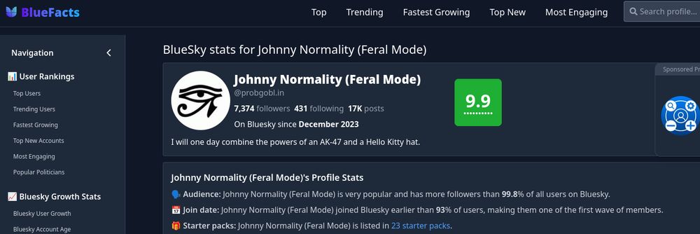 My page on the poster madness site. It says I'm one of the top accounts which says more about the state of bsky (absolute) than anything about me or you. We are but dust in the wind of change, and everyone's got allergies.