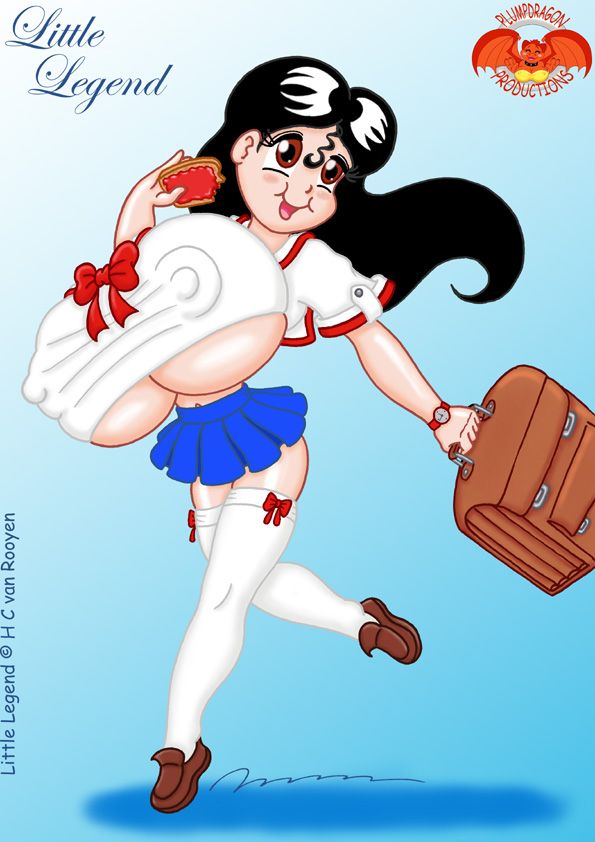 A cute slim young black haired woman with extremely large breasts, wearing a sailor suit type school uniform, she is carrying a large school bag and eating a piece of toast