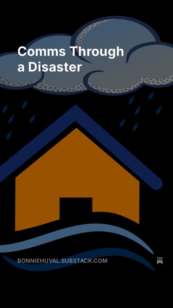 Simple artwork of a house awash in flood waters under a cloud that is dropping heavy rain