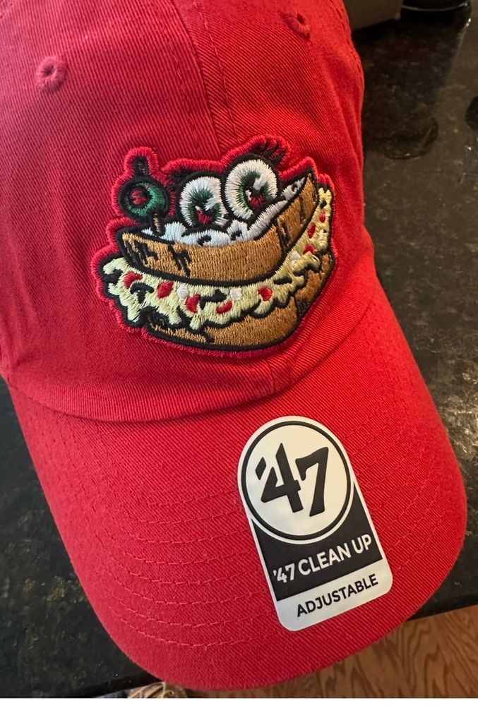 Red 47 brand clean up hat with the “pimento cheese” alternate logo for the Augusta Greenjackets. 