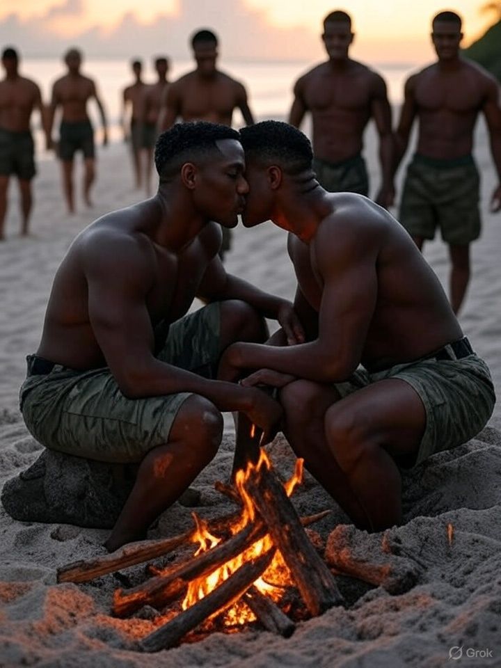 Accaparés par leurs embrassades, ils ne voient pas arriver d'autres militaires et se font surprendre.
