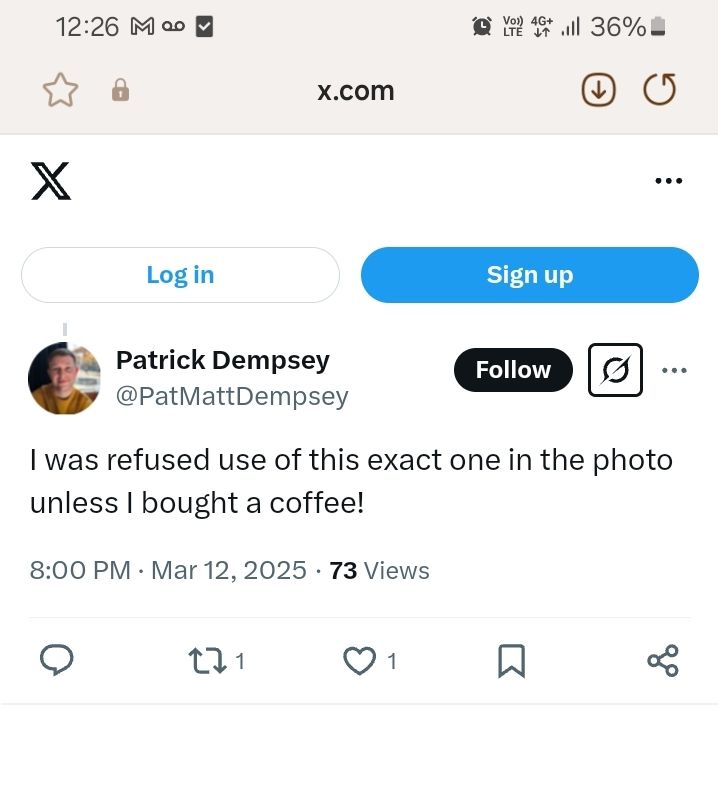 An image of a post from X, in which someone says, "I was refused use of this exact one in the photo unless I bought a coffee!" He is referring to a toilet at the back of a Tram Cafe kiosk near Iveagh Gardens. 