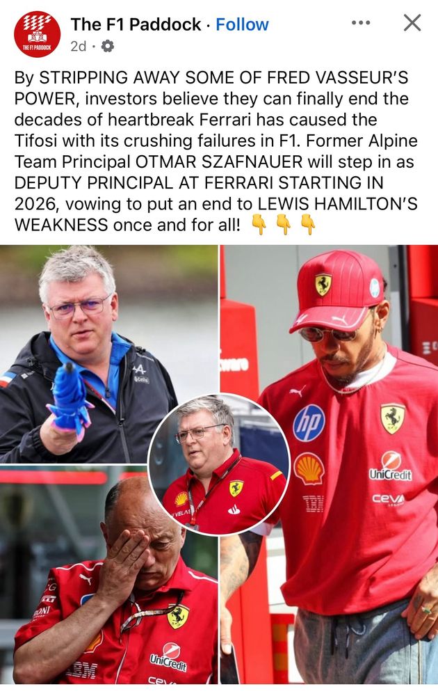 By STRIPPING AWAY SOME OF FRED VASSEUR'S POWER, investors believe they can finally end the decades of heartbreak Ferrari has caused the Tifosi with its crushing failures in F1. Former Alpine Team Principal OTMAR SZAFNAUER will step in as DEPUTY PRINCIPAL AT FERRARI STARTING IN 2026, vowing to put an end to LEWIS HAMILTON'S WEAKNESS once and for all! 