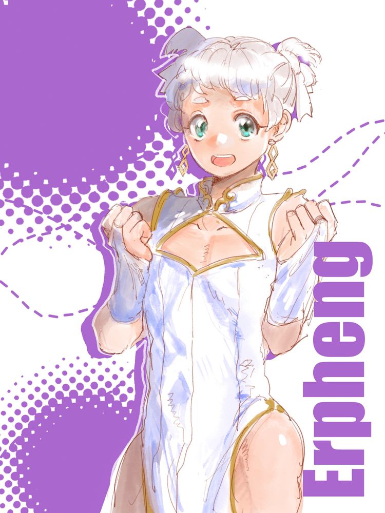 白いチャイナドレスを着た白髪の少年のイラスト