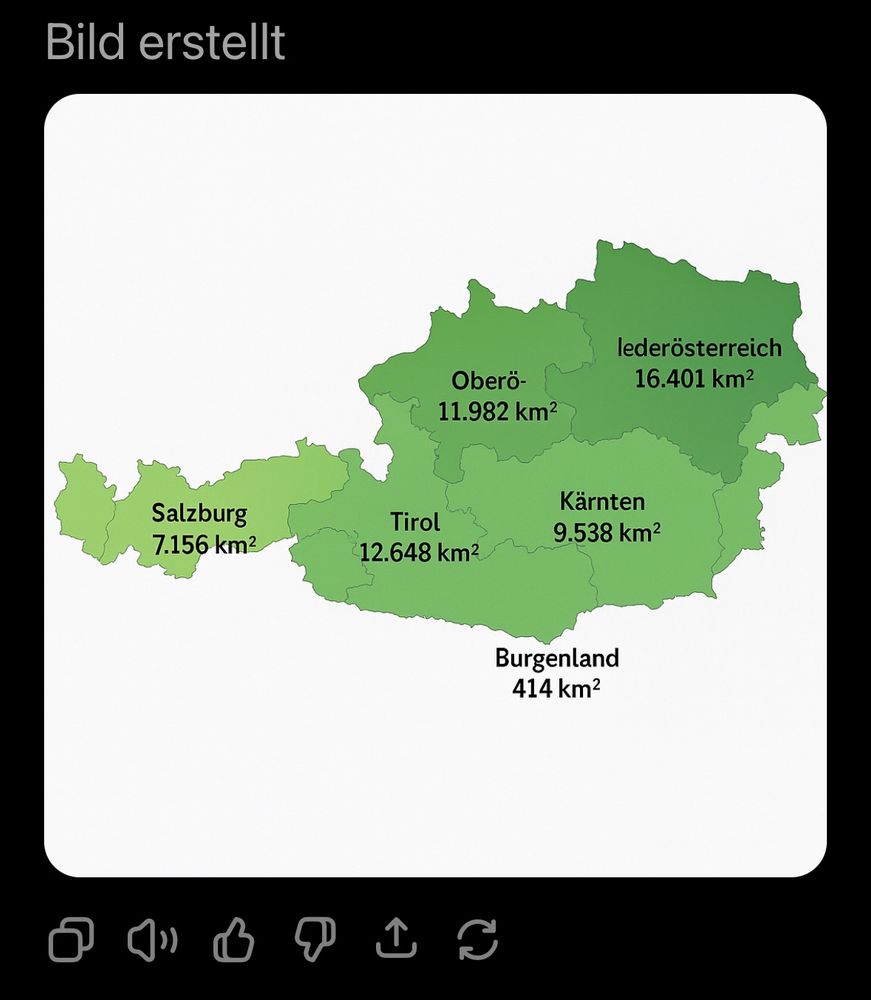 Österreich-Karte, auf der die Bundesländer zum Teil falsch benannt sind.