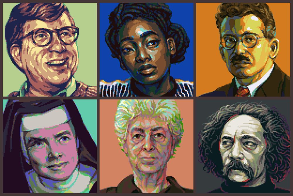 Richard Lewontin, Little Simz, Walter Benjamin, Corita Kent, Samia Halaby, and Ralph Hotere