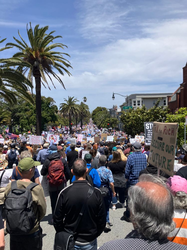 People filling Dolores Ave from 19th to market St in San Francisco for the 'No Kings' protest