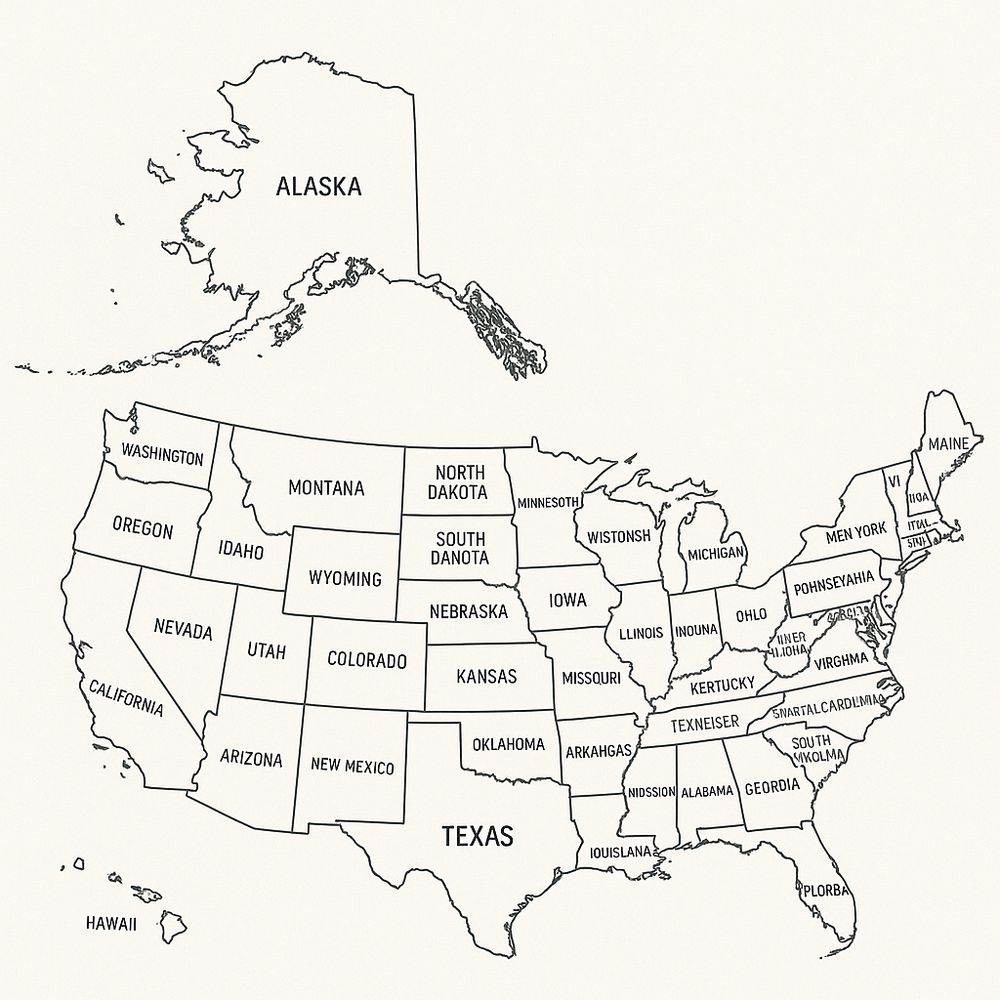 ChatGPT-generated map of the US with Alaska drawn to scale.