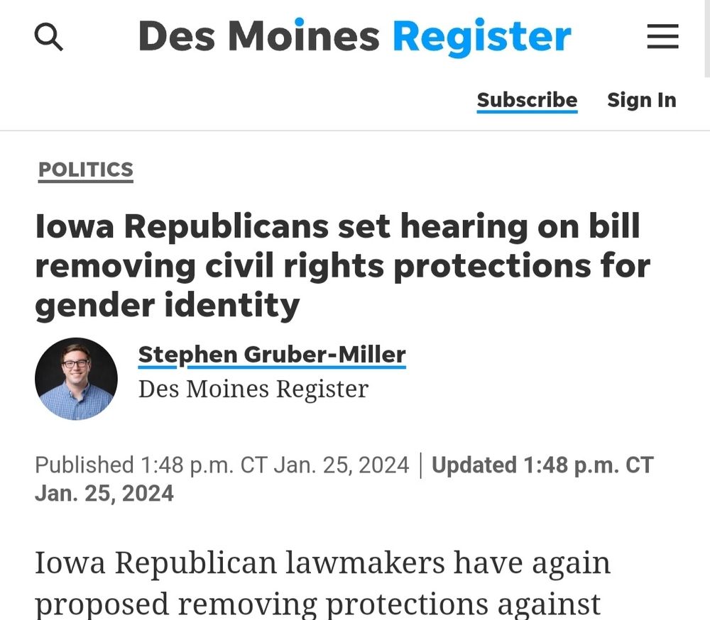 Iowa Republicans set hearing on bill removing civil rights protections for gender identity
Stephen Gruber-Miller
Des Moines Register