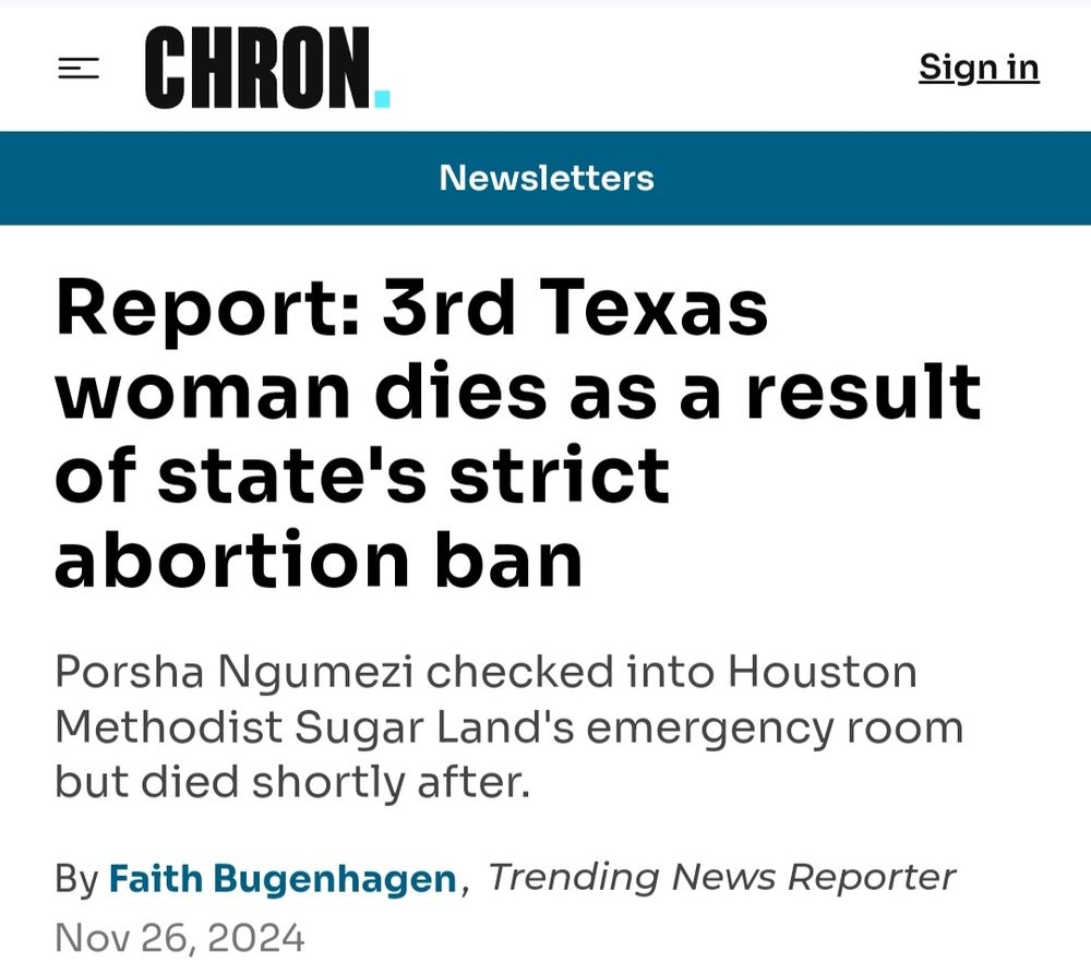 Report: 3rd Texas woman dies as a result of state's strict abortion ban
Porsha Ngumezi checked into Houston Methodist Sugar Land's emergency room but died shortly after.
By Faith Bugenhagen,
Trending News Reporter
Nov 26, 2024