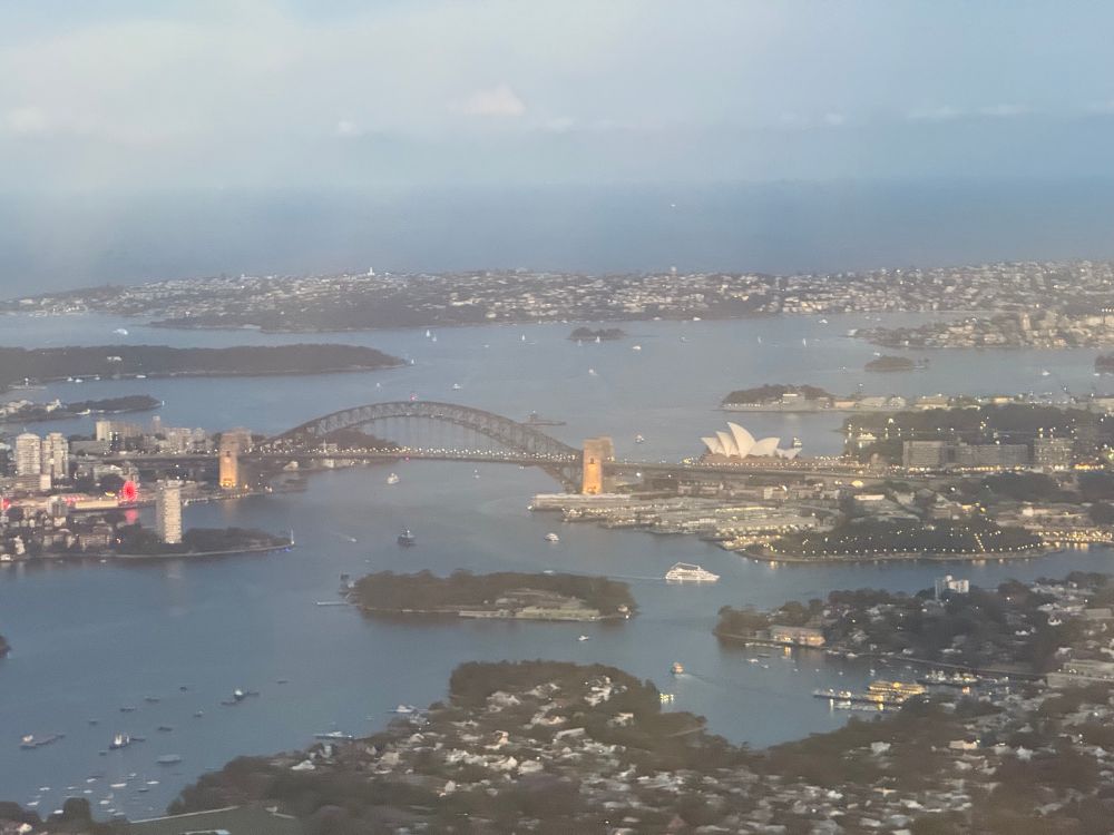 A picture of Sydney Harbour from a plane. 