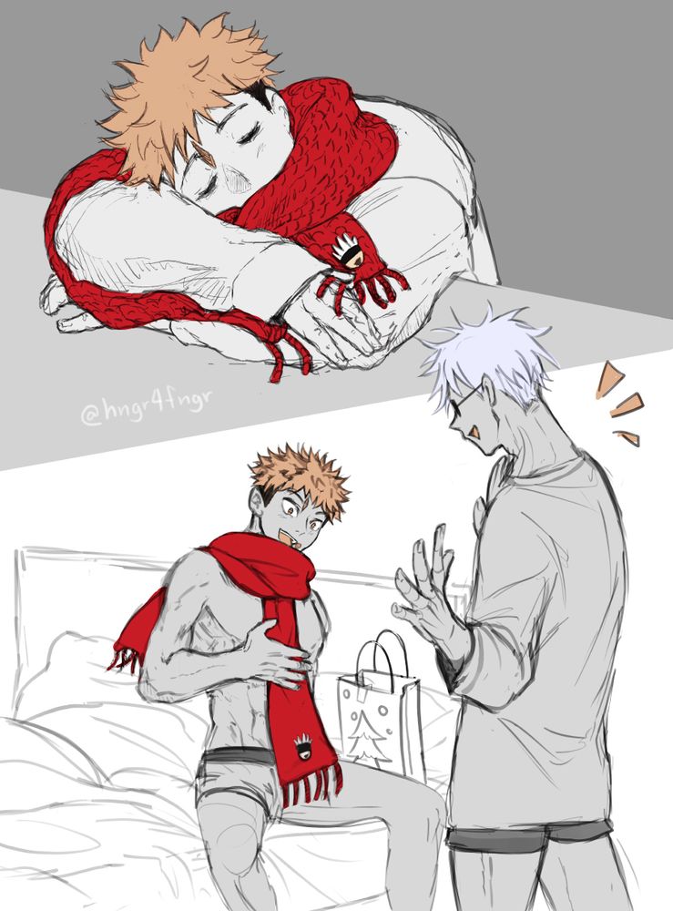 gojo giving yuuji the scarf as a present