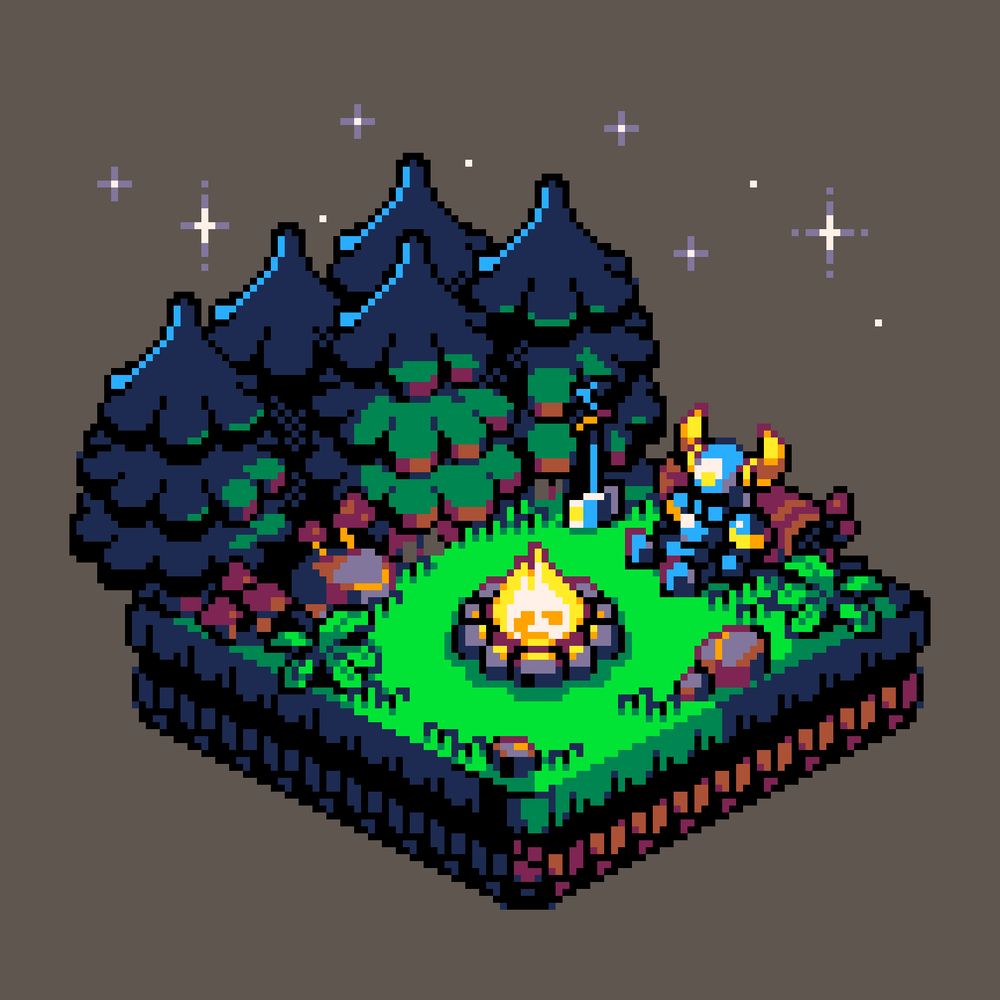 Isometric Shovel Knight made in Pixel Art with the PICO-8 palette