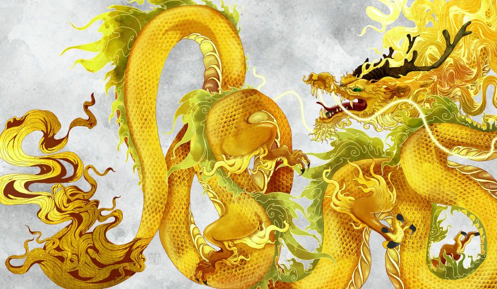 golden asian flying dragon