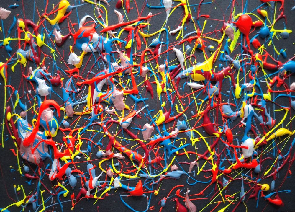 Acrylique sur papier.
Art abstrait.
Des filaments enchevêtrés de couleurs