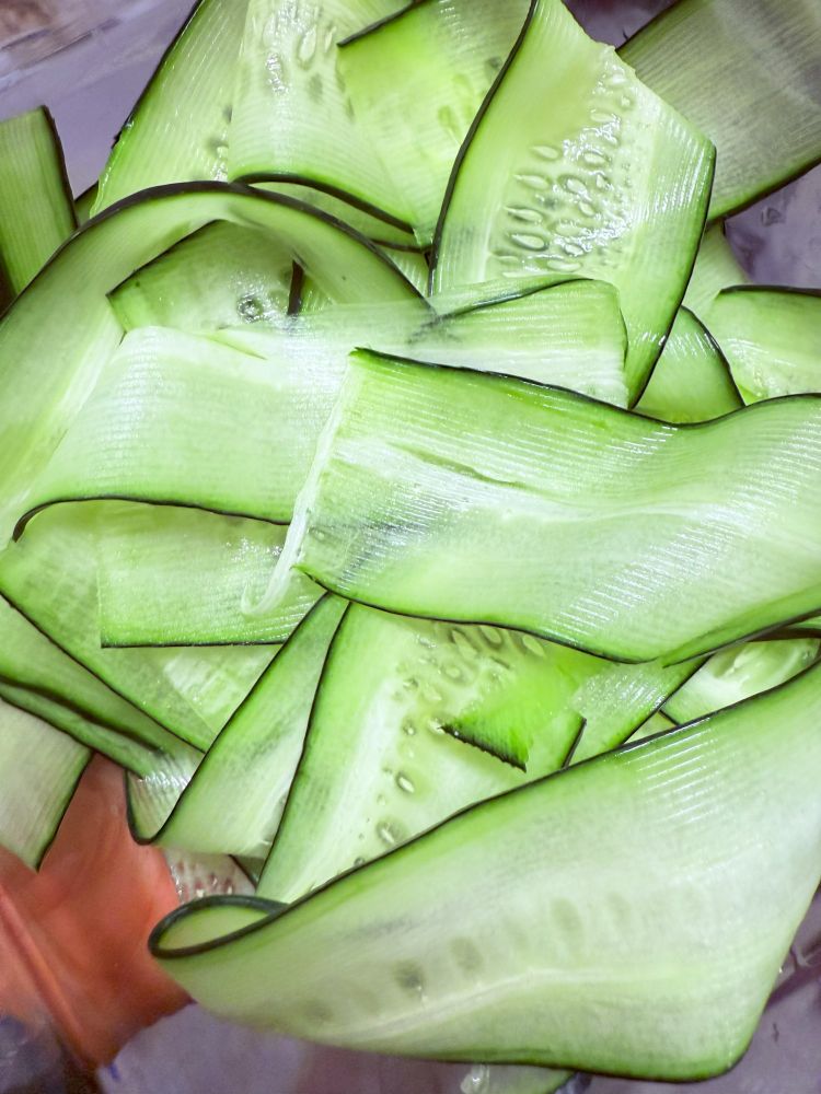 Cucumbers cut into ribbons