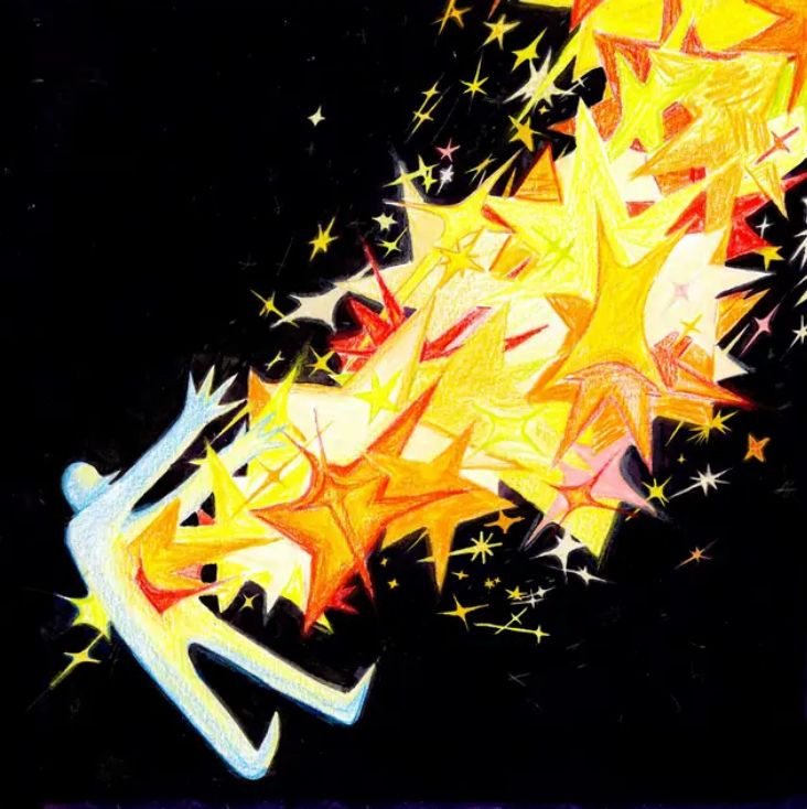Album cover for “Burnout Days” by Flipturn. It’s a colored drawing of a person with stars bursting from their chest.