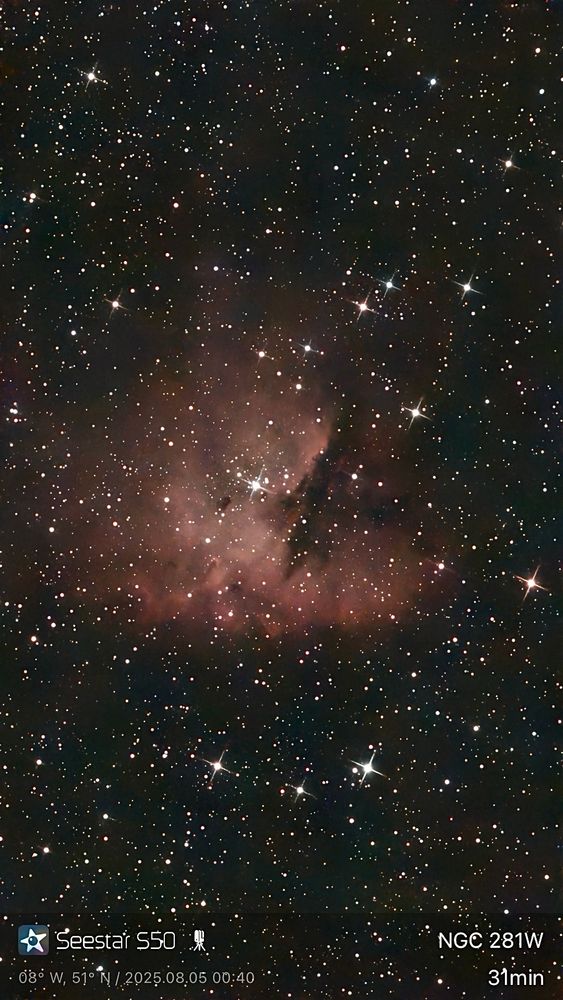 NGC 281 also known as the Pacman Nebula. It is 9500 light years away in the constellation Cassiopeia.