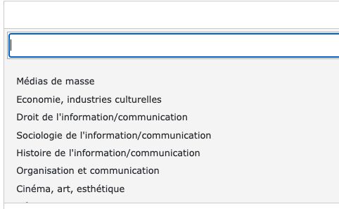 extrait du formulaire de dépôt Archivesic, liste des sous-domaines