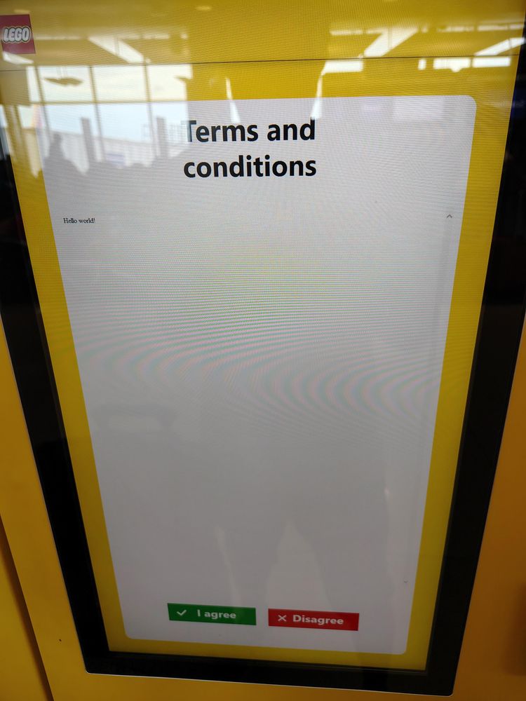 Terms and conditions on a LEGO vending machine just say Hello World