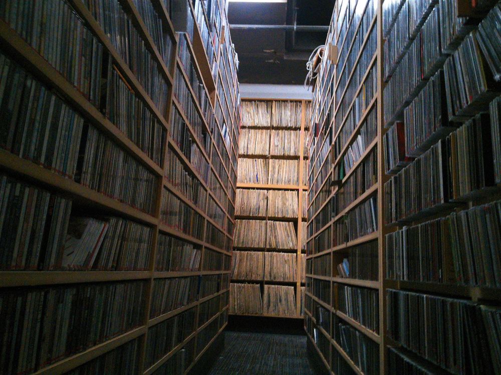 Shelves full of CDs and records