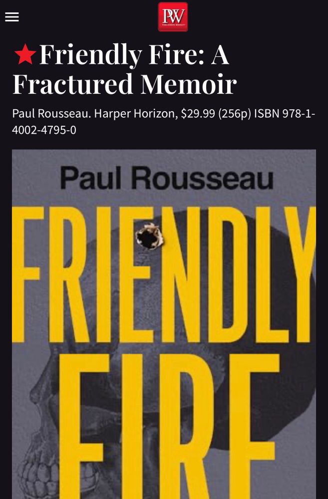 Online page of starred publishers weekly review of my memoir, friendly fire