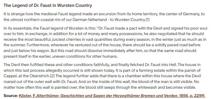 German folk tale "The Legend of Dr. Faust in Wursten Country". Drop me a line if you want a machine-readable transcript!