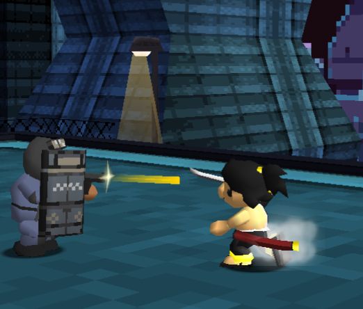 Mario deflects a bullet with his Katana