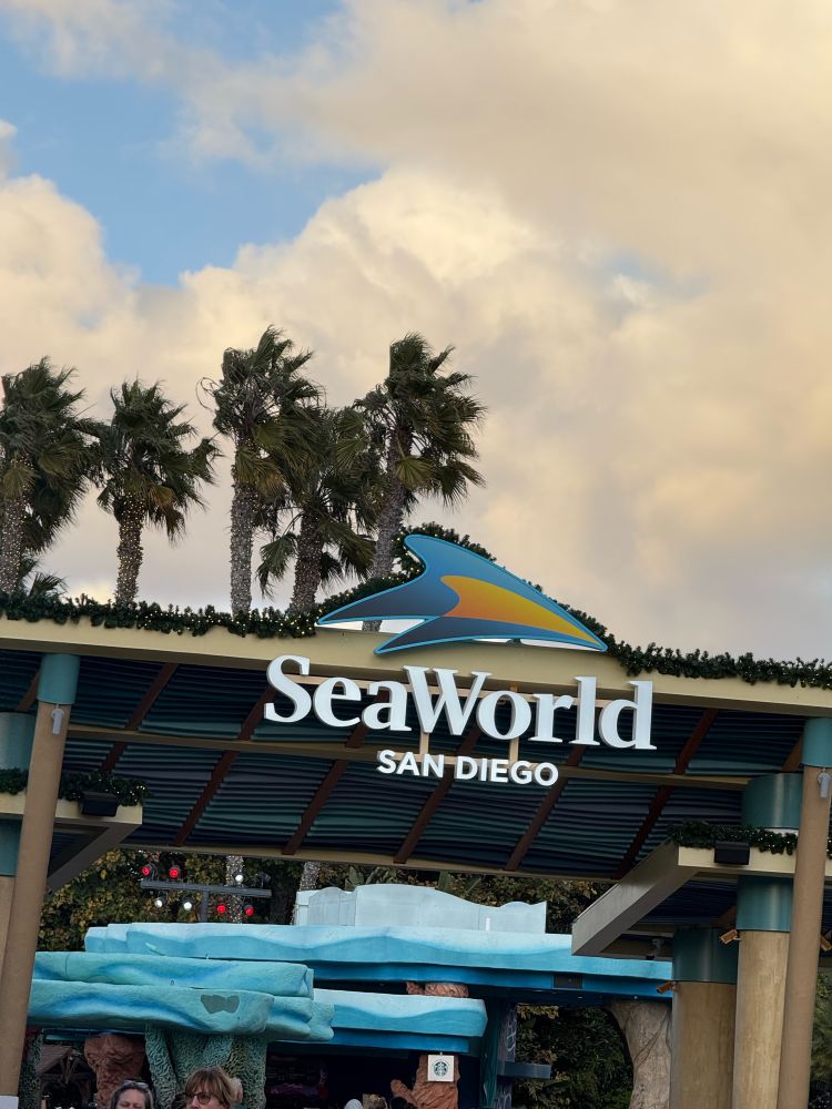 Seaworld San Diego entrance with christmasyness 