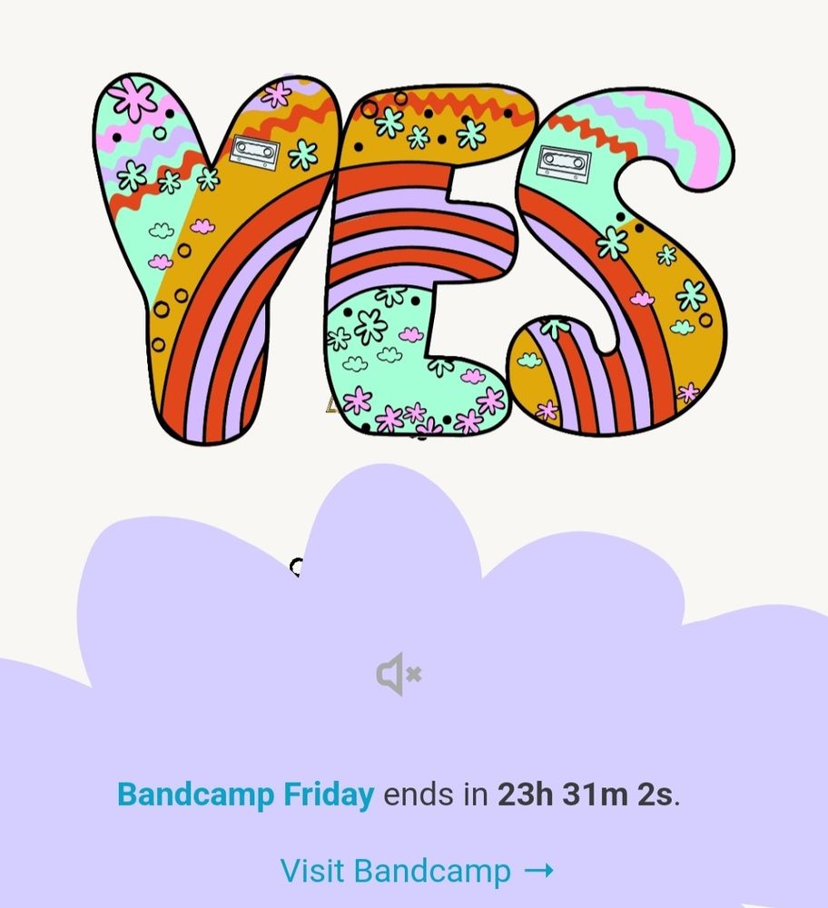 The 'Is it Bandcamp Friday' website - with a big colourful YES on the screen
