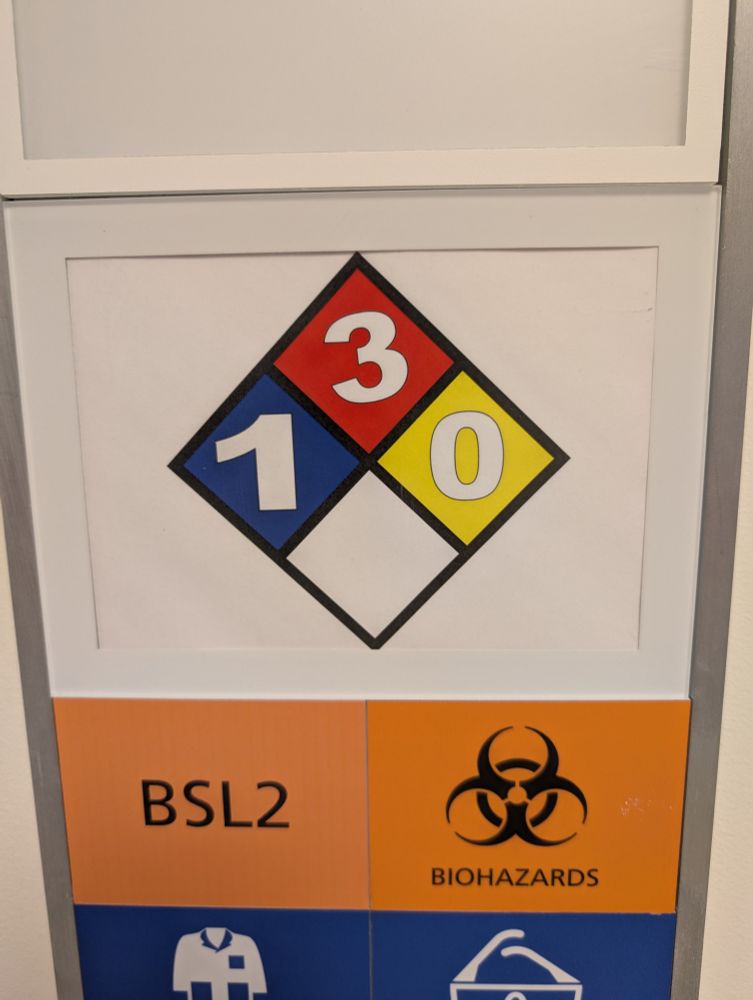 A photo of a national fire prevention association (NFPA) hazard diamond, with numbers in the quadrants that are just sliiiightly out of scale.