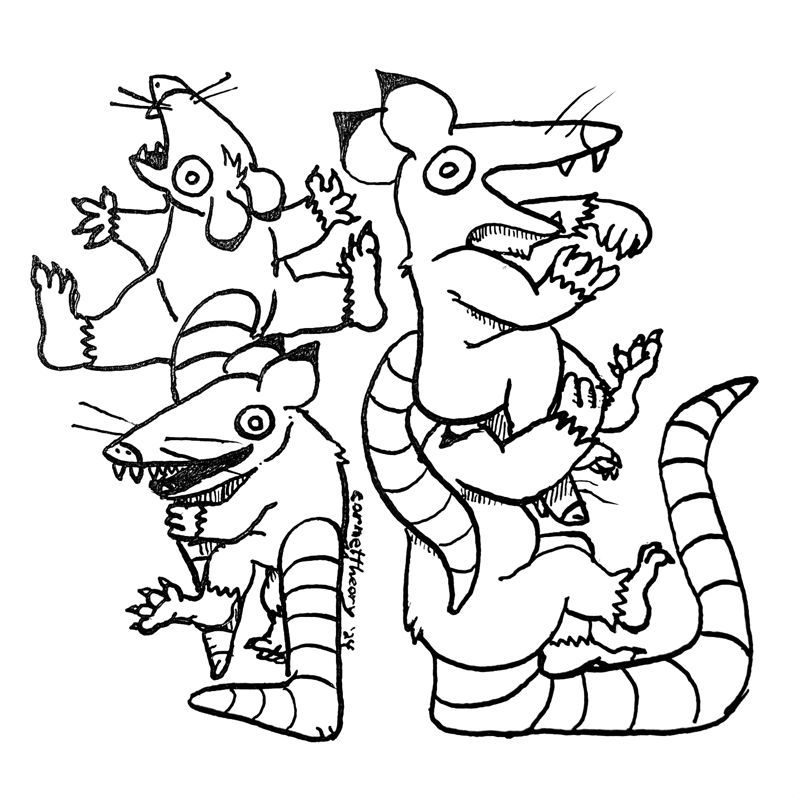 Four opossums are arranged in the shape of the japanese kanji for dragon. This is the most accurate representation of what goes on inside my head all the time.