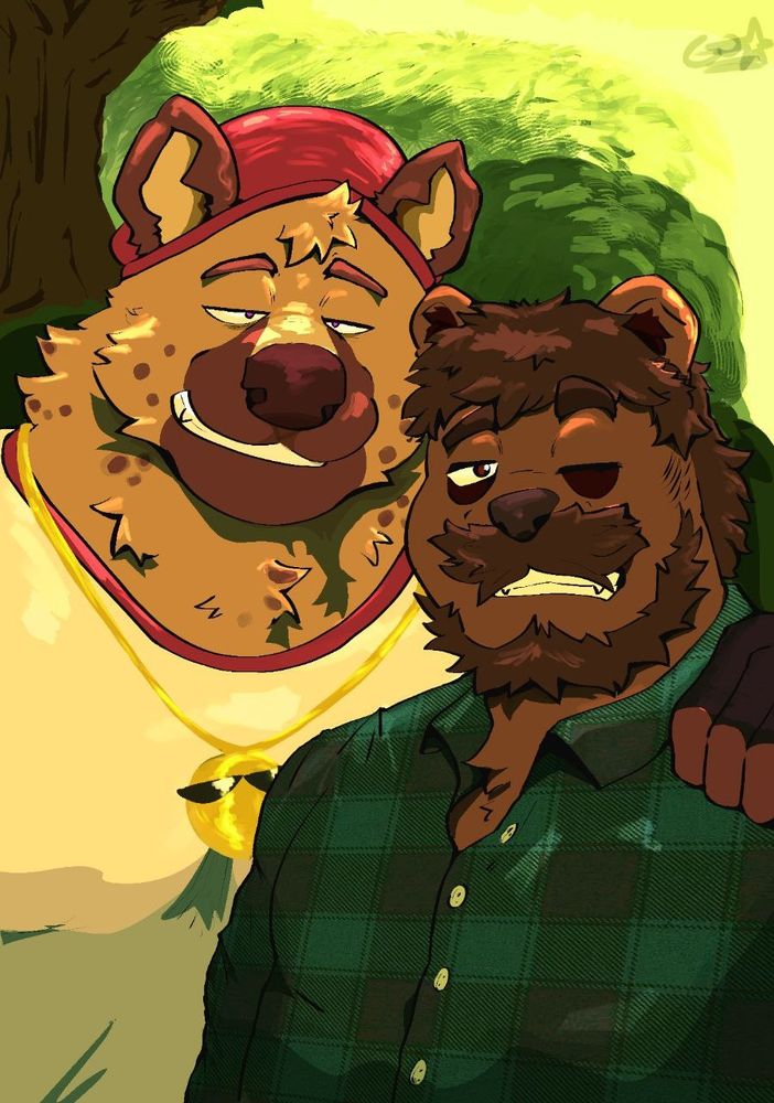 Art of Daz and Gow posing for a picture in a sunny day by @mantecabra