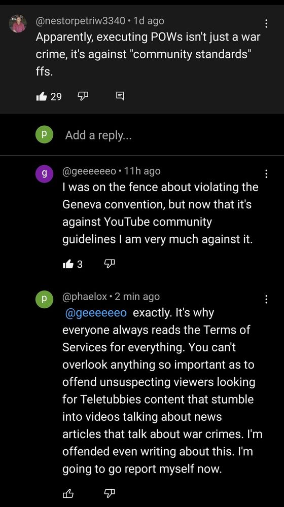 Compelling arguments defending YouTube's censorship, very serious and completely without sarcasm [/s]