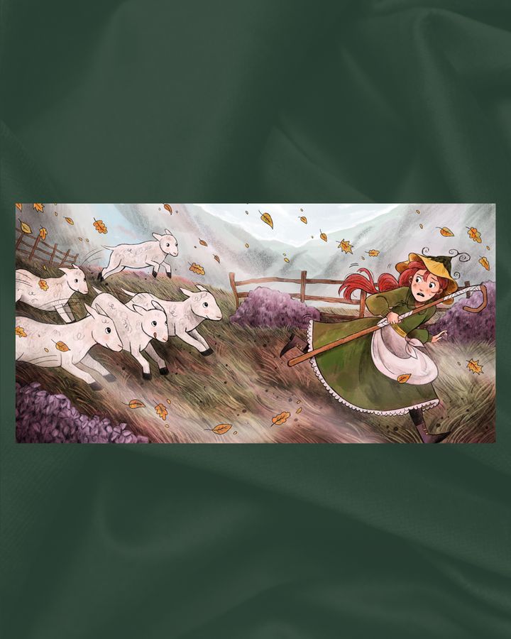 art of girl being chased by sheep 