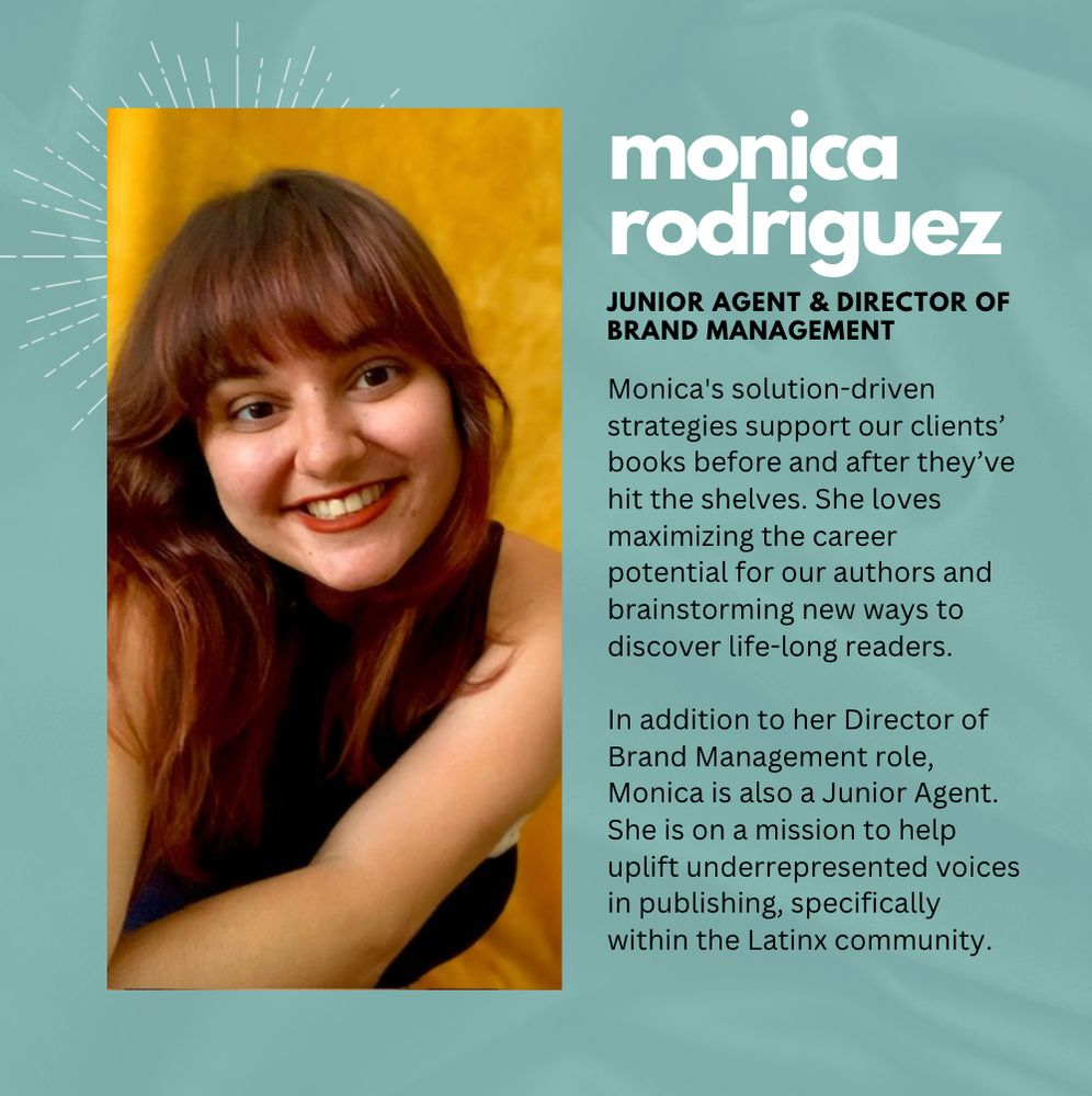 Photo graphic of Monica Rodriguez, agent and director of brand management at Context Literary with her bio. 