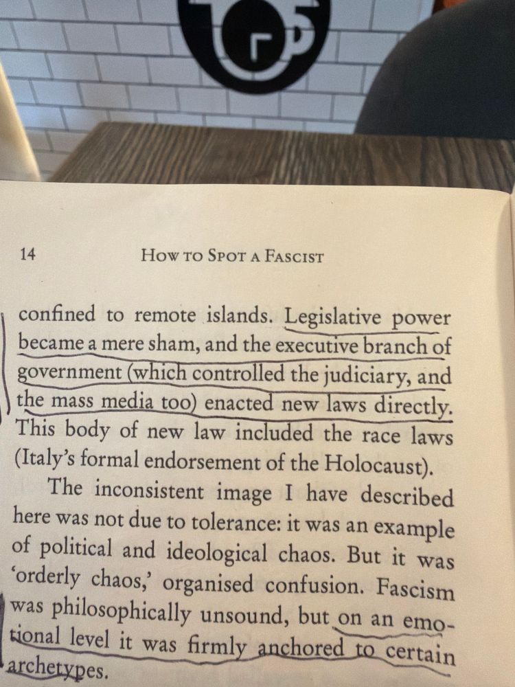 A page from Umberto Eco’s “how to spot a Fascist”. The quote in this post is underlined. 