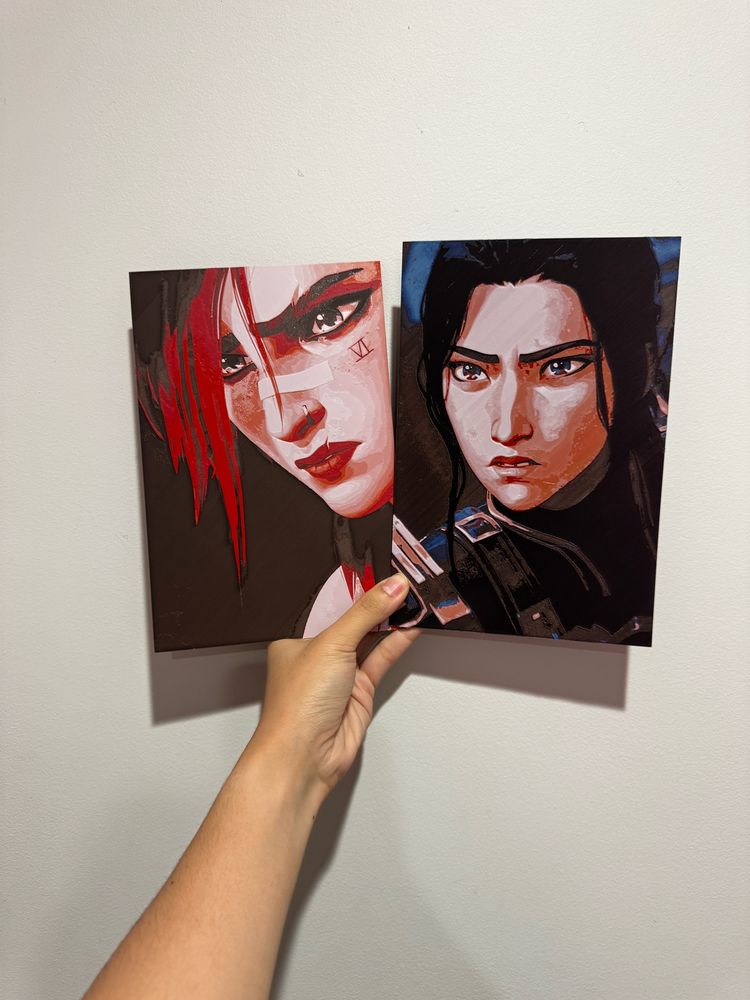 Filament paintings of Caitlyn and Vi from Arcane