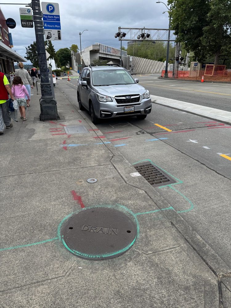 A car parked in a bike lane 