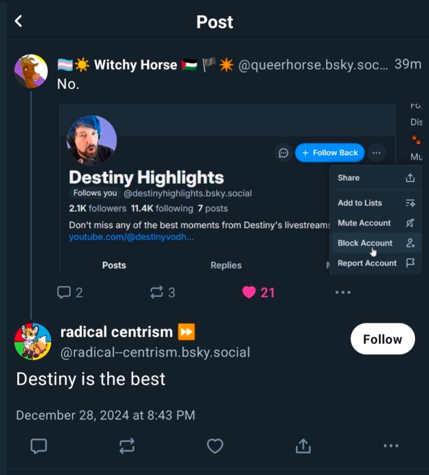 @radical--centrism.bsky.social under this post saying "Destiny is the best"