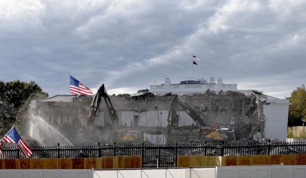 The East Wing of the White House is in shambles, looking like several bombs have cratered it.