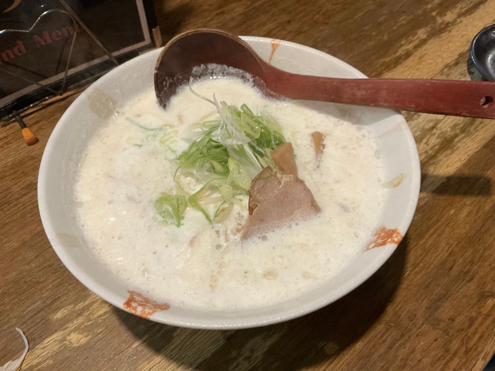 Bowl of ramen where the broth is milky white. 